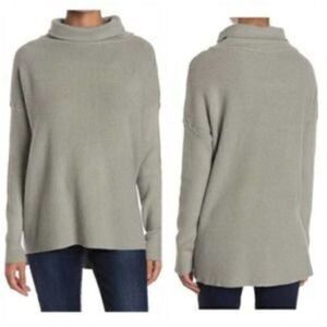 Devotion by Cyrus Cowl Neck Ribbed Tunic Sweater Large Gray